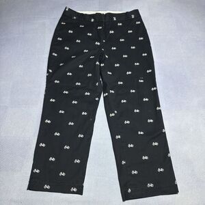 Talbots Heritage White Embroidered Bicycles Black Pants Women's Size‎ 8 (30x24)